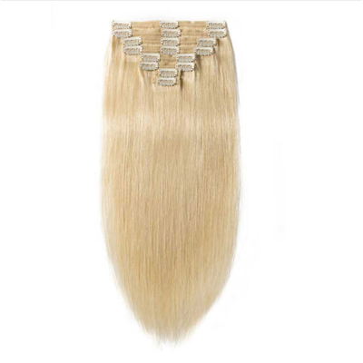 100% Human Hair Clip In Hair Extensions and Soft Shiny No Tangle 613 /24 Color
