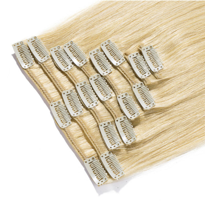 100% Human Hair Clip In Hair Extensions and Soft Shiny No Tangle 613 /24 Color