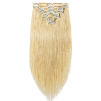 100% Human Hair Clip In Hair Extensions and Soft Shiny No Tangle 613 /24 Color