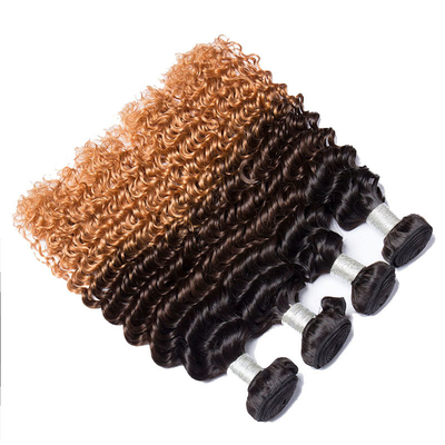 100% Natural Deep Wave Double Weft Brazilian Remy Hair Bundles Vendor with Ombre Color
