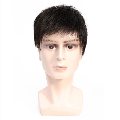 Left Design Swiss Lace Base Men's Toupee with Thin Skin Openings and 100% Human Hair