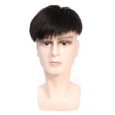 Left Design Swiss Lace Base Men's Toupee with Thin Skin Openings and 100% Human Hair