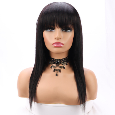 Swiss Lace Base Straight Lace Front Wig with Bangs 100% Human Hair Virgin Hair