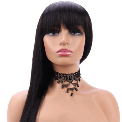 Swiss Lace Base Straight Lace Front Wig with Bangs 100% Human Hair Virgin Hair