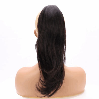 100% Human Hair Clip in Ponytail Extension Straight 16 Inch Raw Virgin Natural Black