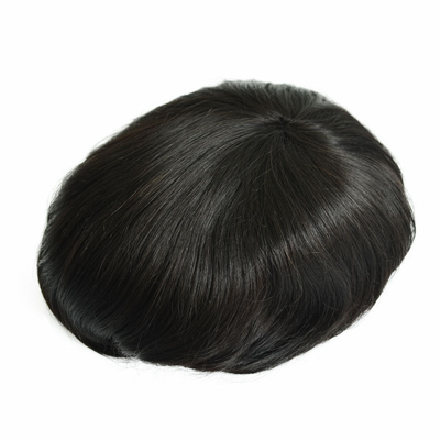 Natural Color Men's Toupee with Custom Slicked Back Style 100% Human Hair Lace Topper