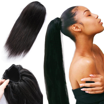 100% Virgin Human Hair Silky Straight Drawstring Ponytail Longest Hair Ratio 60%