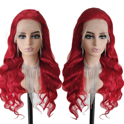 Body Wave Cherry Red Afro Human Hair Wigs for Black Women in Small/Large/Average Size