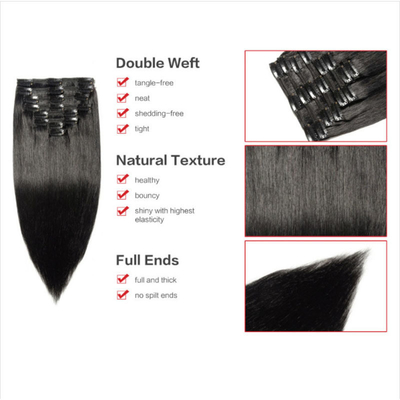 Full Cuticle Straight Hair Clip Ins Raw Indian Real Hair Extensions for Black Women