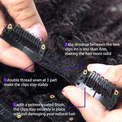 12 A Grade 1B Natural Color Remy Raw Virgin Brazilian Afro Kinky Curly Clip-in Hair