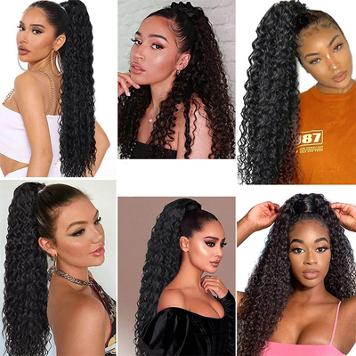 Vigorous Real Brazilian Kinky Curly Wrap Around Ponytail Human Hair Extensions Black