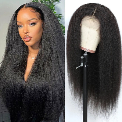 Light Brown Lace Color 13*4 HD Afro Kinky Straight Human Hair Lace Frontal Wigs Vendors