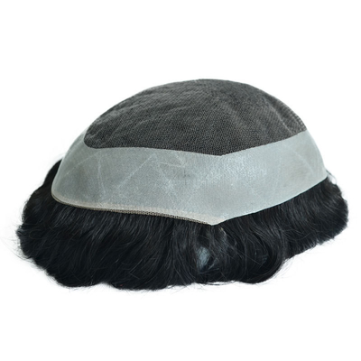 Toupee Density 120% Mens Human Hair Topper Silky Straight OK Style 64 Swiss Lace NPU Bases Replacement System