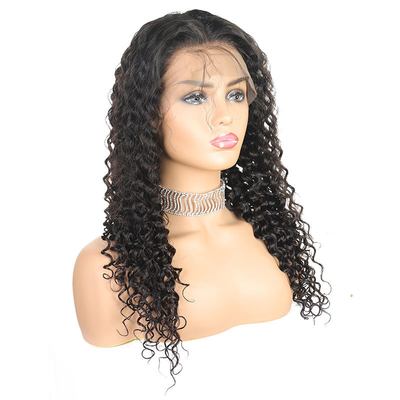 150% 180% Density Curly Deep Wave Frontal Wig with Human Virgin Hair Natural Women