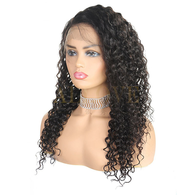 150% 180% Density Curly Deep Wave Frontal Wig with Human Virgin Hair Natural Women