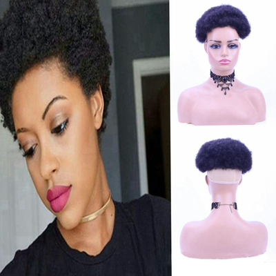 Real Virgin Brazilian Afro Curly Human Hair Topper for Women Half Man Made Technique