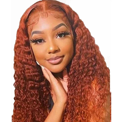 Soft And Shiny Orange Ginger Color Human Kinky Curly Remy Hair Wig With HD Lace Frontal