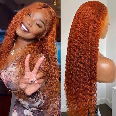 Soft And Shiny Orange Ginger Color Human Kinky Curly Remy Hair Wig With HD Lace Frontal