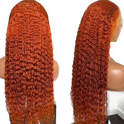 Soft And Shiny Orange Ginger Color Human Kinky Curly Remy Hair Wig With HD Lace Frontal