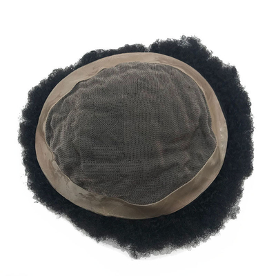 Remy Hair High Density Adhesive Afro Curl PU Lace Hair Replacement System Toupee for Black Men