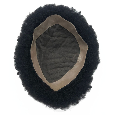 Remy Hair High Density Adhesive Afro Curl PU Lace Hair Replacement System Toupee for Black Men