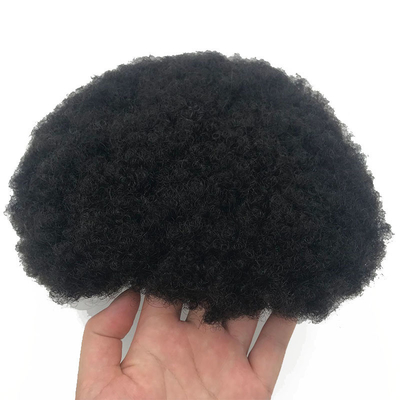 Remy Hair High Density Adhesive Afro Curl PU Lace Hair Replacement System Toupee for Black Men