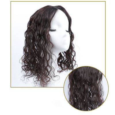 Top Human Hair Ladies Dark Brown Long Wavy Curly Silk Top Clip In Hair Toppers for Women