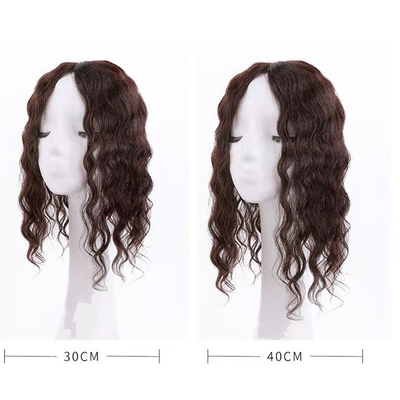 Top Human Hair Ladies Dark Brown Long Wavy Curly Silk Top Clip In Hair Toppers for Women