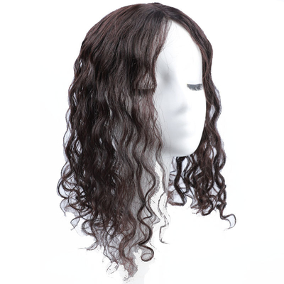 Top Human Hair Ladies Dark Brown Long Wavy Curly Silk Top Clip In Hair Toppers for Women