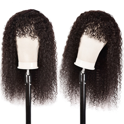 Natural Black Grade 10A 100% Raw Virgin Human Hair Glueless Wigs with Bangs 150% Density