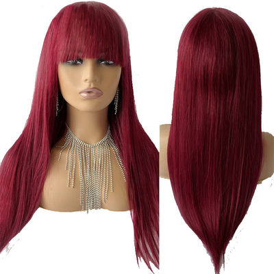 Natural Black Grade 10A 100% Raw Virgin Human Hair Glueless Wigs with Bangs 150% Density