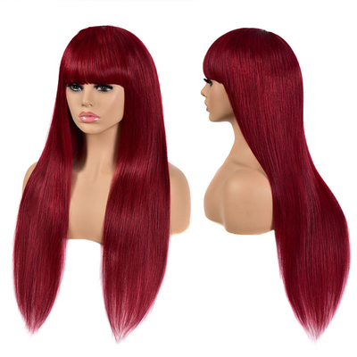 Natural Black Grade 10A 100% Raw Virgin Human Hair Glueless Wigs with Bangs 150% Density