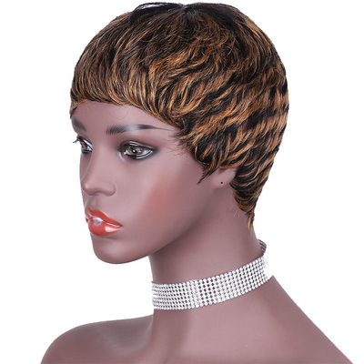 Swiss Lace Base Material Straight Pixie Cut Full Machine Wig Made with 100% Human Hair