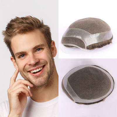 80% Light Density Men's Toupee with Full Hand Tied Technique and Straight Style