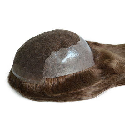 20 Inch Light Brown Highlights Human Remy Hair Toppers Brazilian Hair Toupee Lace PU Base