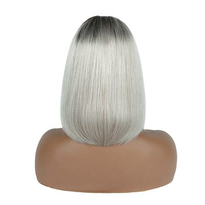 100% Human Hair Ombre Grey Short Bob Cut Pre Plucked HD Lace Front Wigs 250% Density