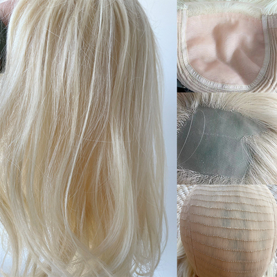6x6 Handtied Topper Free Part Silk Top Base Platinum Blonde Clip in Toupee for Custom Made