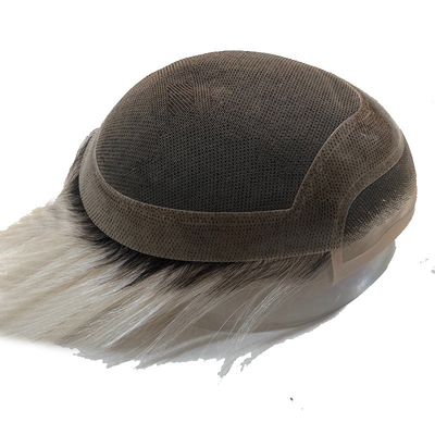 Remy Hair Hand Tied Natural Ombre Salt And Pepper Gray Human Hair Pieces Toupee for Men