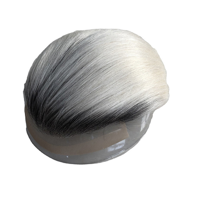 Remy Hair Hand Tied Natural Ombre Salt And Pepper Gray Human Hair Pieces Toupee for Men
