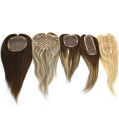 Ladies European Rooted Ombre Hairpiece Human Hair Toppers Clip In Toupee for Woman