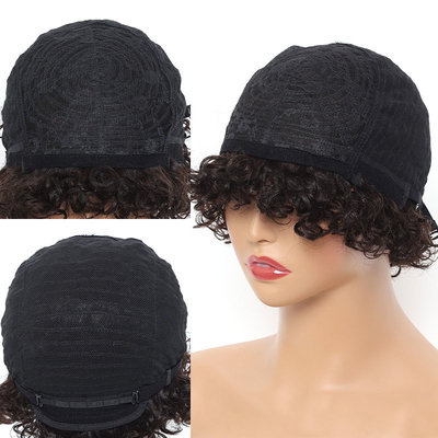 Short Afro Curly Brazilian Hair Machine Made Pixie Wig Natural Color for Black Women