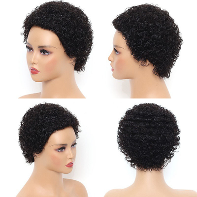 Short Afro Curly Brazilian Hair Machine Made Pixie Wig Natural Color for Black Women