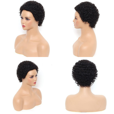Short Afro Curly Brazilian Hair Machine Made Pixie Wig Natural Color for Black Women