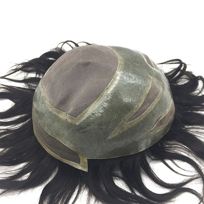 Four Eyes Base Material Swiss Lace Front Human Virgin Hair Toupee for Men 110% Density
