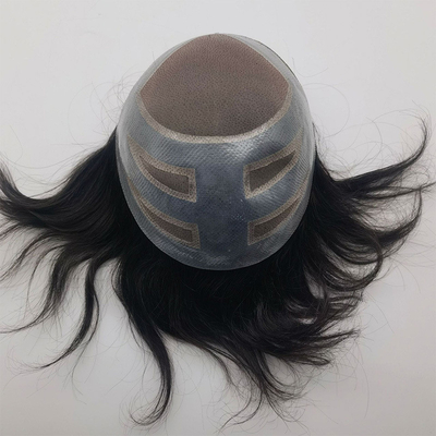 Four Eyes Base Material Swiss Lace Front Human Virgin Hair Toupee for Men 110% Density