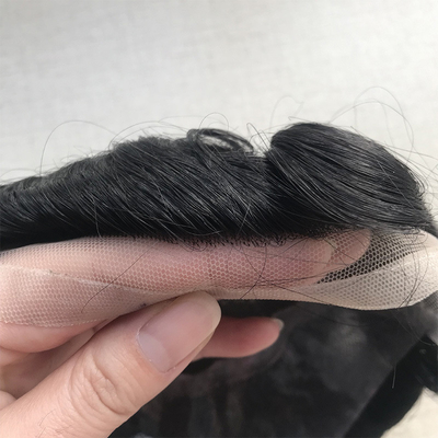 Four Eyes Base Material Swiss Lace Front Human Virgin Hair Toupee for Men 110% Density