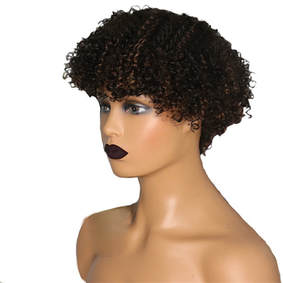 Light Brown Afro Curly Wig Cuticle Aligned Short Pixie Cut Human Hair Wigs with Bangs