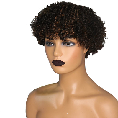 Light Brown Afro Curly Wig Cuticle Aligned Short Pixie Cut Human Hair Wigs with Bangs