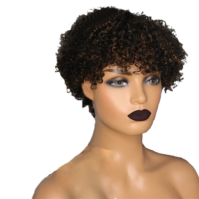 Light Brown Afro Curly Wig Cuticle Aligned Short Pixie Cut Human Hair Wigs with Bangs