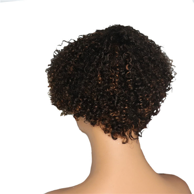 Light Brown Afro Curly Wig Cuticle Aligned Short Pixie Cut Human Hair Wigs with Bangs